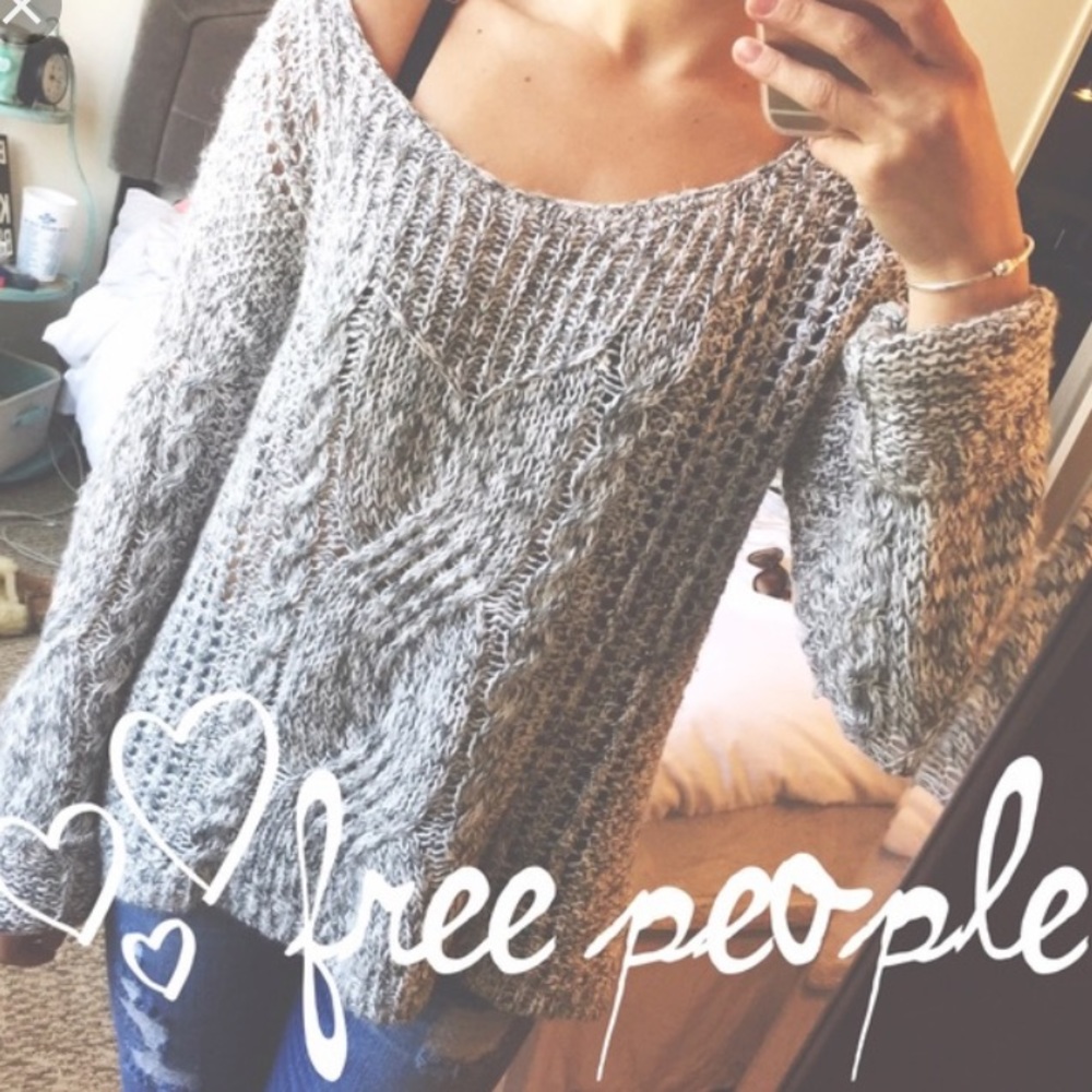 Free People Grey Cable Knit Sweater